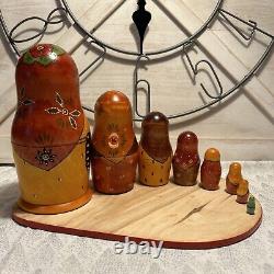 Russian 2011 Nesting Doll Country Lady with Chicken Hand Painted 8 Pcs Signed