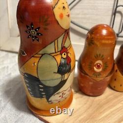 Russian 2011 Nesting Doll Country Lady with Chicken Hand Painted 8 Pcs Signed