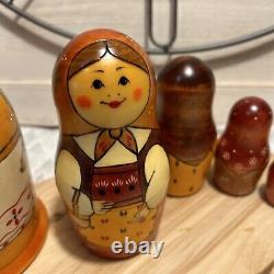 Russian 2011 Nesting Doll Country Lady with Chicken Hand Painted 8 Pcs Signed