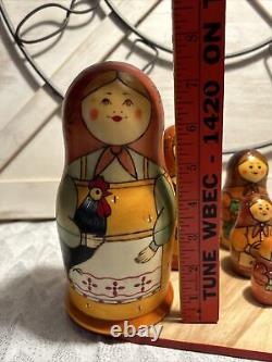 Russian 2011 Nesting Doll Country Lady with Chicken Hand Painted 8 Pcs Signed