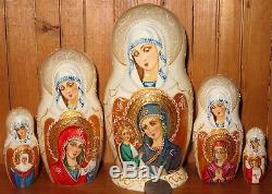 Russian 5 Nesting Dolls Orthodox Icon Theotokos of Jerusalem