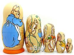 Russian 5 Nesting dolls Fairy tale PETER RABBIT Mrs. Tiggy-Winkle Flopsy & Mopsy