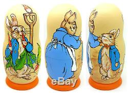 Russian 5 Nesting dolls Fairy tale PETER RABBIT Mrs. Tiggy-Winkle Flopsy & Mopsy