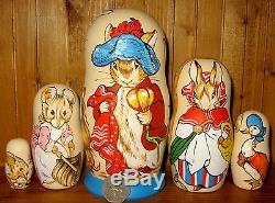 Russian 5 Nesting dolls Fairytale PETER RABBIT Benjamin Bunny Jemima Puddle-Duck