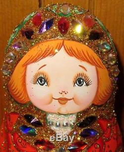 Russian 5 nesting dolls Matryoshka Humpbacked Horse Fire Bird Swarovski Crystal