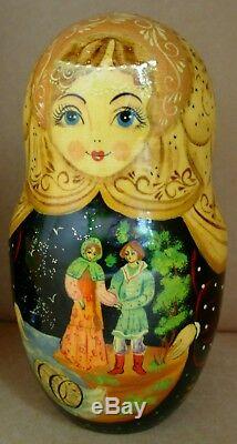 Russian 7 Nesting Dolls Each Uniquely Hand Painted Depicting A Russian Allegory