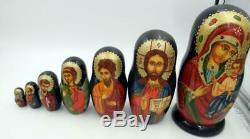 Russian 7 Pcs Religious Icon Nested Dolls Signed By Artist Sergiev Posad