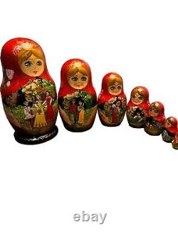 Russian 7 Piece Nesting Dolls Fairytale Signed By Artist