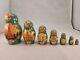 Russian 7 Piece Nesting Matryoshka Dolls Gold Foil Hand Painted Buildings Floral