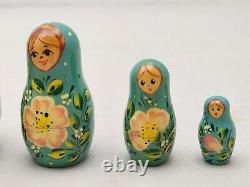 Russian 7 Piece Nesting Matryoshka Dolls Gold Foil Hand Painted Buildings Floral