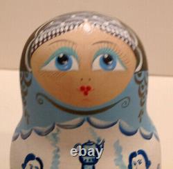 Russian 7 Ps Set Nesting Doll-gzhel Style Tea Party Blue And White Patterns