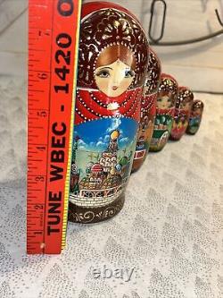 Russian Architecture Hand Painted Matryoshka Nesting Doll 5 Pce 7 Signed