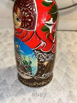 Russian Architecture Hand Painted Matryoshka Nesting Doll 5 Pce 7 Signed