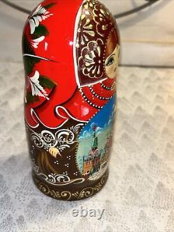 Russian Architecture Hand Painted Matryoshka Nesting Doll 5 Pce 7 Signed