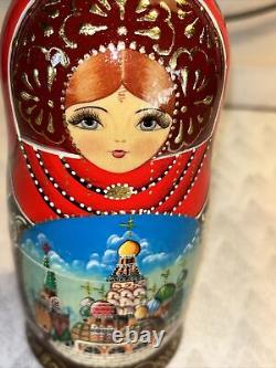 Russian Architecture Hand Painted Matryoshka Nesting Doll 5 Pce 7 Signed