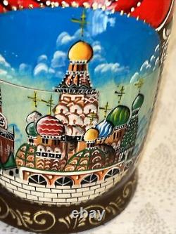 Russian Architecture Hand Painted Matryoshka Nesting Doll 5 Pce 7 Signed