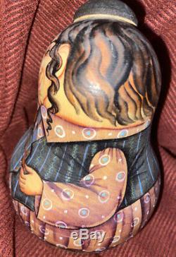 Russian Art Roly Poly With Bell Inside Matryoshkas Tilting Doll Artist Signed 5