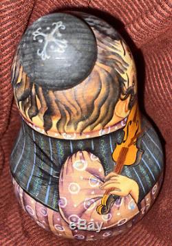 Russian Art Roly Poly With Bell Inside Matryoshkas Tilting Doll Artist Signed 5