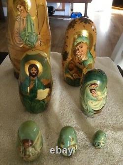Russian Artist Matryoshka 24 Kt Gold Paint 7 pcs. The Angels Watch ONE OF A KIND