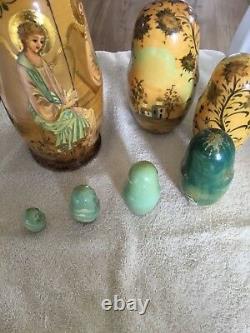 Russian Artist Matryoshka 24 Kt Gold Paint 7 pcs. The Angels Watch ONE OF A KIND