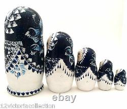 Russian BEAUTY Nesting DOLL Hand Carved Hand Painted Babushka Gzhel Style