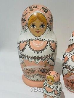 Russian Babushka Matryoshka Set of 12 Wooden Pink Nesting Dolls 1cm to 20cm