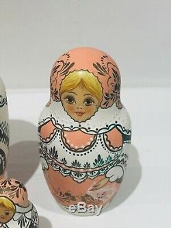 Russian Babushka Matryoshka Set of 12 Wooden Pink Nesting Dolls 1cm to 20cm