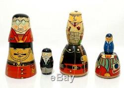 Russian Babushka Vint Folk Art Graduated Nesting Dolls Of Various British Gents