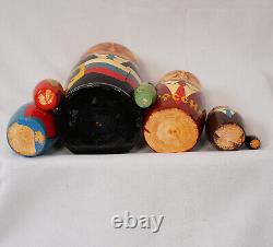 Russian Babushka Wood Nesting Dolls Vintage 7-Piece Hand Painted