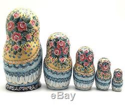 Russian Beauty Snowmaiden with baby rabbits Nesting Doll Hand Painted Signed