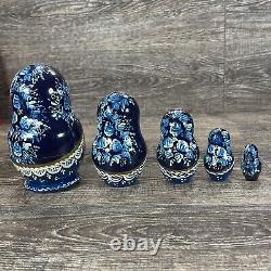 Russian Blue Matryoshka Nesting Dolls Hand Painted, 5 pc