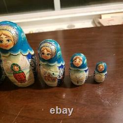 Russian Christmas Nesting Doll 5 pieces. 5 Original, Signed by Artist