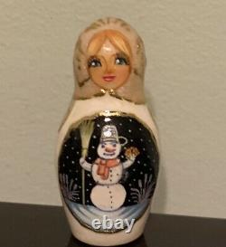 Russian Christmas Nesting Doll 5 pieces. 8 Original, Sign by Artist