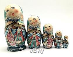 Russian Christmas Nesting Doll Hand Painted Signed