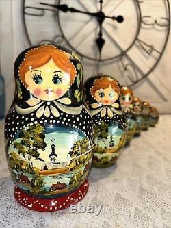 Russian Countryside Hand Painted Matryoshka Nesting Doll Polka Dot- 7 Pce 7