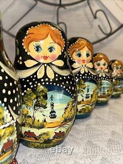 Russian Countryside Hand Painted Matryoshka Nesting Doll Polka Dot- 7 Pce 7