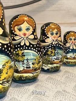 Russian Countryside Hand Painted Matryoshka Nesting Doll Polka Dot- 7 Pce 7