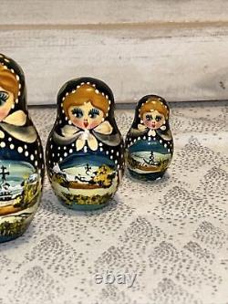 Russian Countryside Hand Painted Matryoshka Nesting Doll Polka Dot- 7 Pce 7