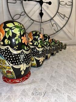 Russian Countryside Hand Painted Matryoshka Nesting Doll Polka Dot- 7 Pce 7