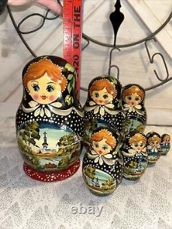 Russian Countryside Hand Painted Matryoshka Nesting Doll Polka Dot- 7 Pce 7