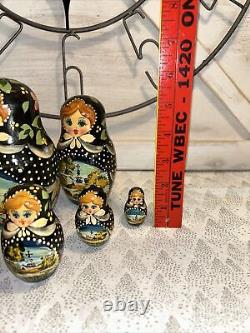 Russian Countryside Hand Painted Matryoshka Nesting Doll Polka Dot- 7 Pce 7