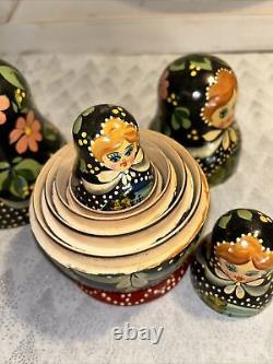 Russian Countryside Hand Painted Matryoshka Nesting Doll Polka Dot- 7 Pce 7