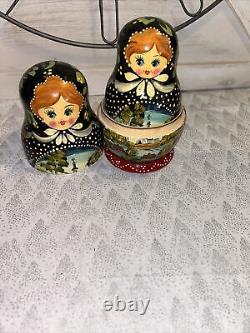 Russian Countryside Hand Painted Matryoshka Nesting Doll Polka Dot- 7 Pce 7