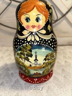 Russian Countryside Hand Painted Matryoshka Nesting Doll Polka Dot- 7 Pce 7