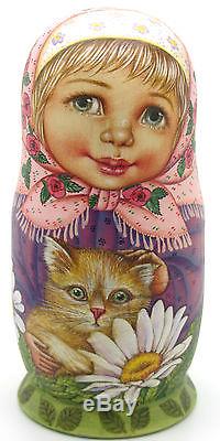 Russian Doll 5 Girls Ginger Kitten SOKIRKINA Original HAND PAINTED MATT BABUSHKA