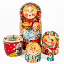 Russian Dolls with Pierogi 7 pc 8 Wood. Babushka Nesting Dolls FREE US Shipping
