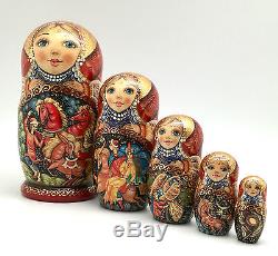 Russian Fairy Tale Firebird Nesting DOLL Hand Carved Hand Painted Signed