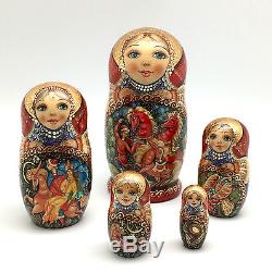 Russian Fairy Tale Firebird Nesting DOLL Hand Carved Hand Painted Signed