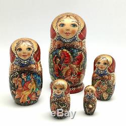 Russian Fairy Tale Firebird Nesting DOLL Hand Carved Hand Painted Signed ArtWork