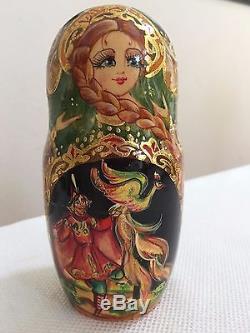 Russian Fairy Tale Firebird Nesting Dolls Hand Painted Signed